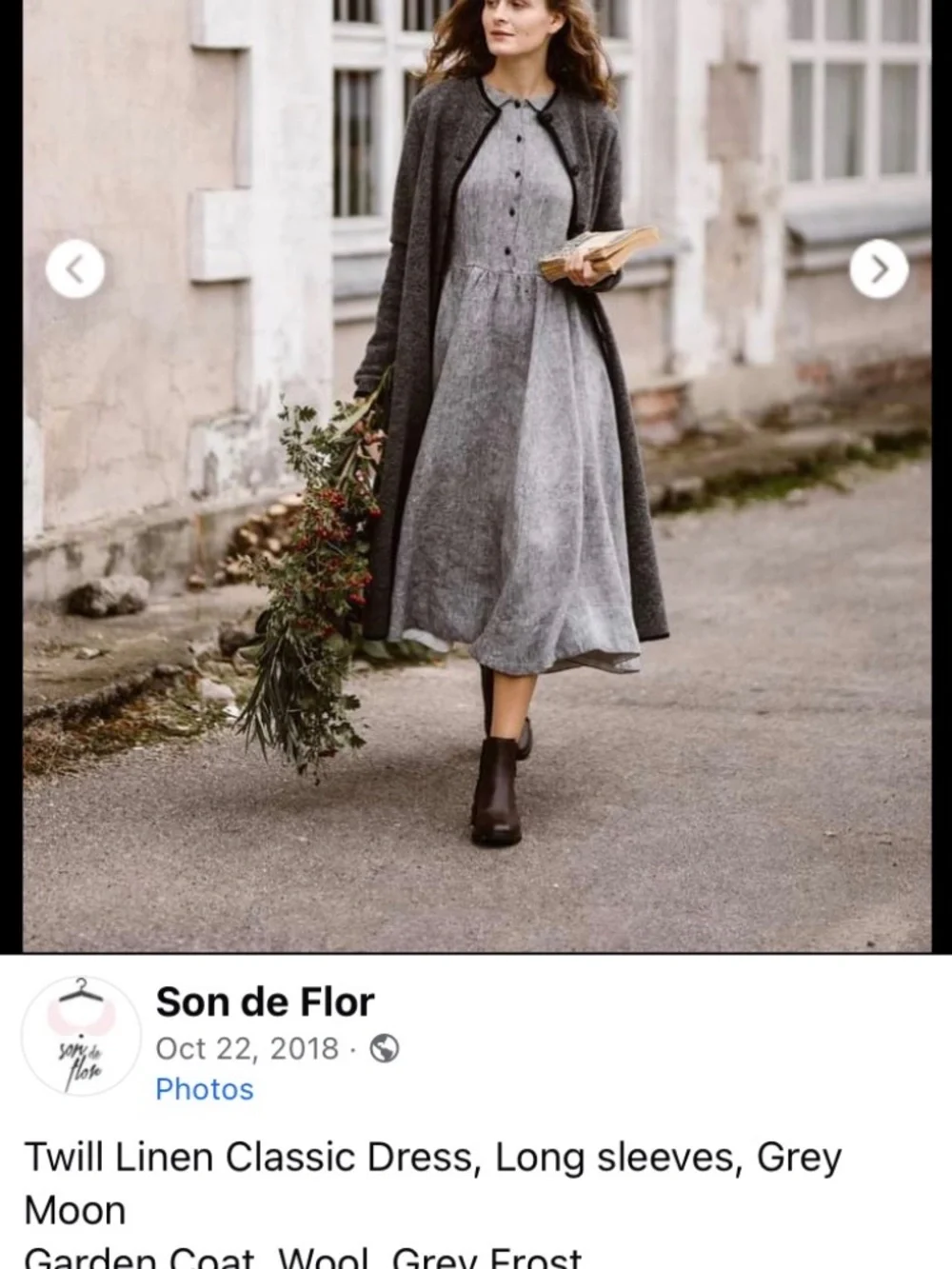 Son de Flor twill linen classic dress in grey moon